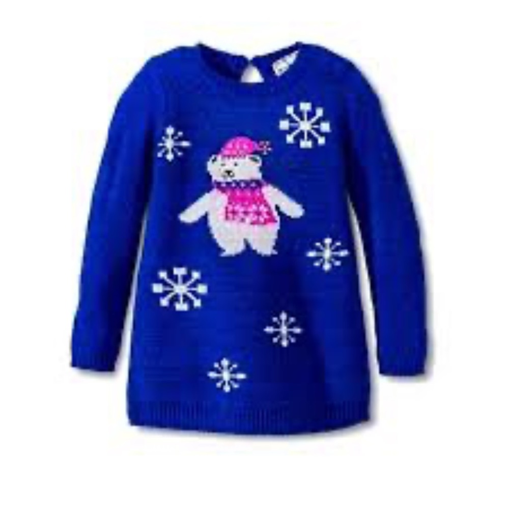 Kobe Kids Glitter Polar Bear Blue Christmas Long Sweater New With Tags Size 3T
